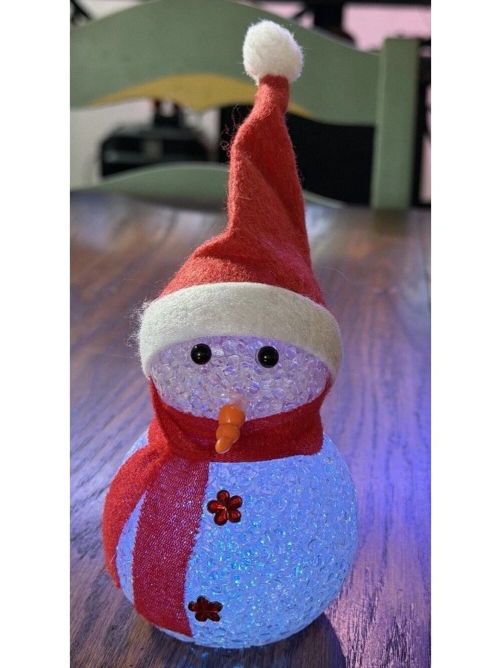 LED Lighted Color‎ Changing  Soft Gel Snowman With Scarf  & hat Figure Christmas